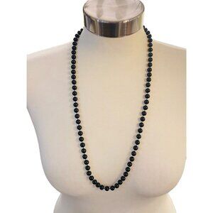 Vintage 1960s Black Acrylic Beaded Necklace 29" Spring Clasp